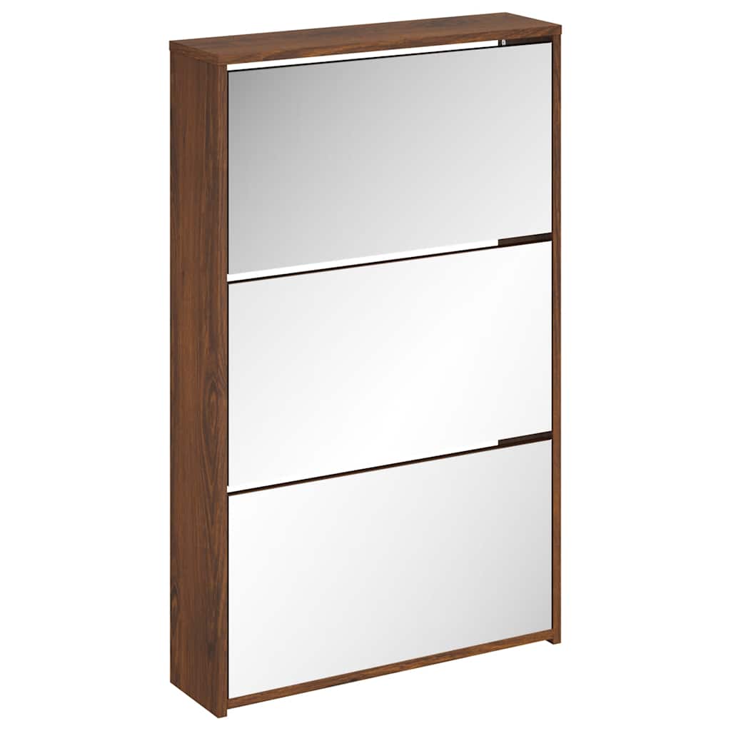 VidaXL Schoenenkast met spiegel 3-laags 63x17x102,5 cm bruineiken