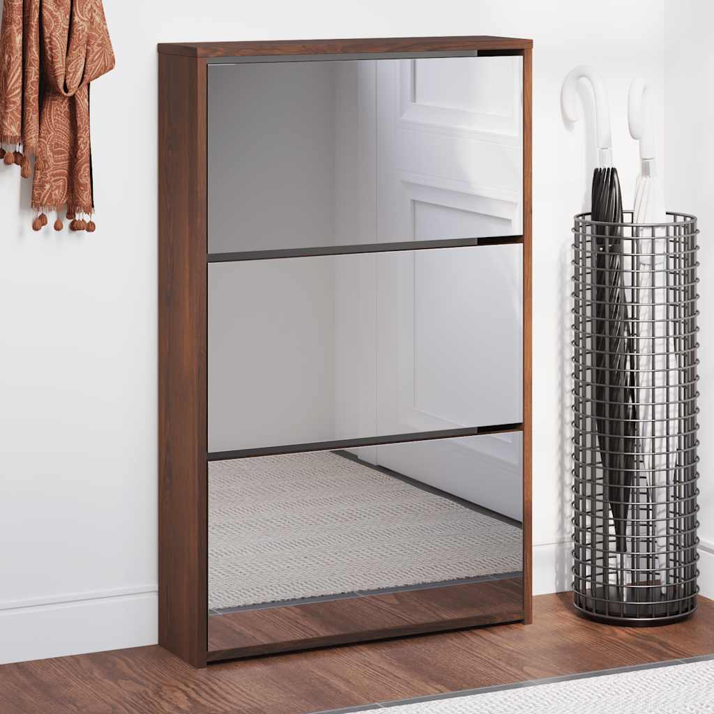 VidaXL Schoenenkast met spiegel 3-laags 63x17x102,5 cm bruineiken