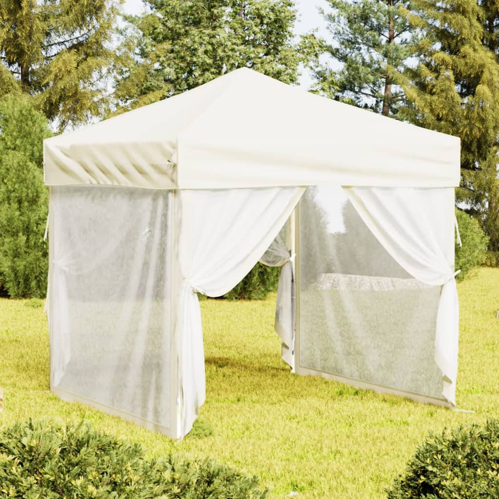 VidaXL Partyzelt mit Faltstange und Seitenwänden 2x2 m, cremefarben