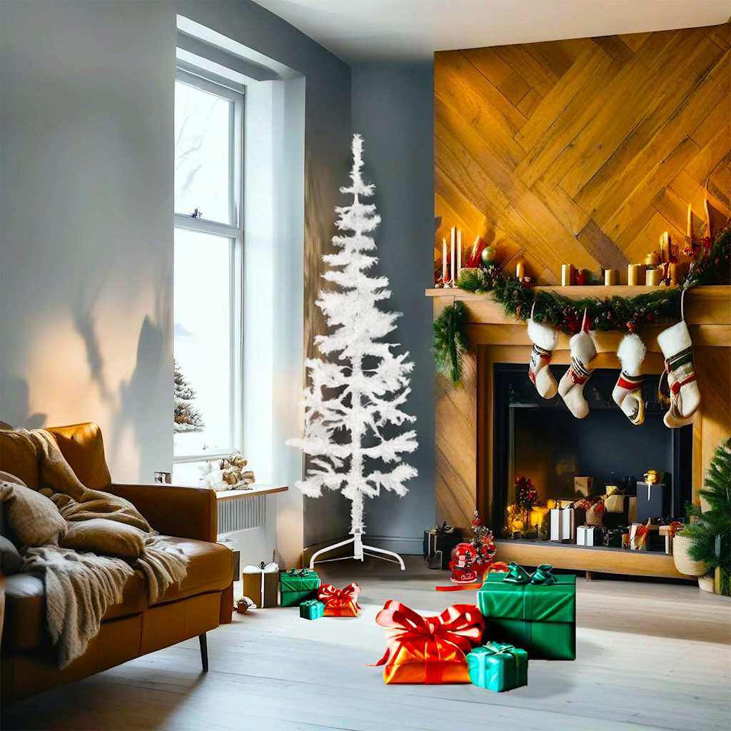 VidaXL Künstlicher Weihnachtsbaum, halber Baum mit Ständer, schmal, 180 cm, weiß