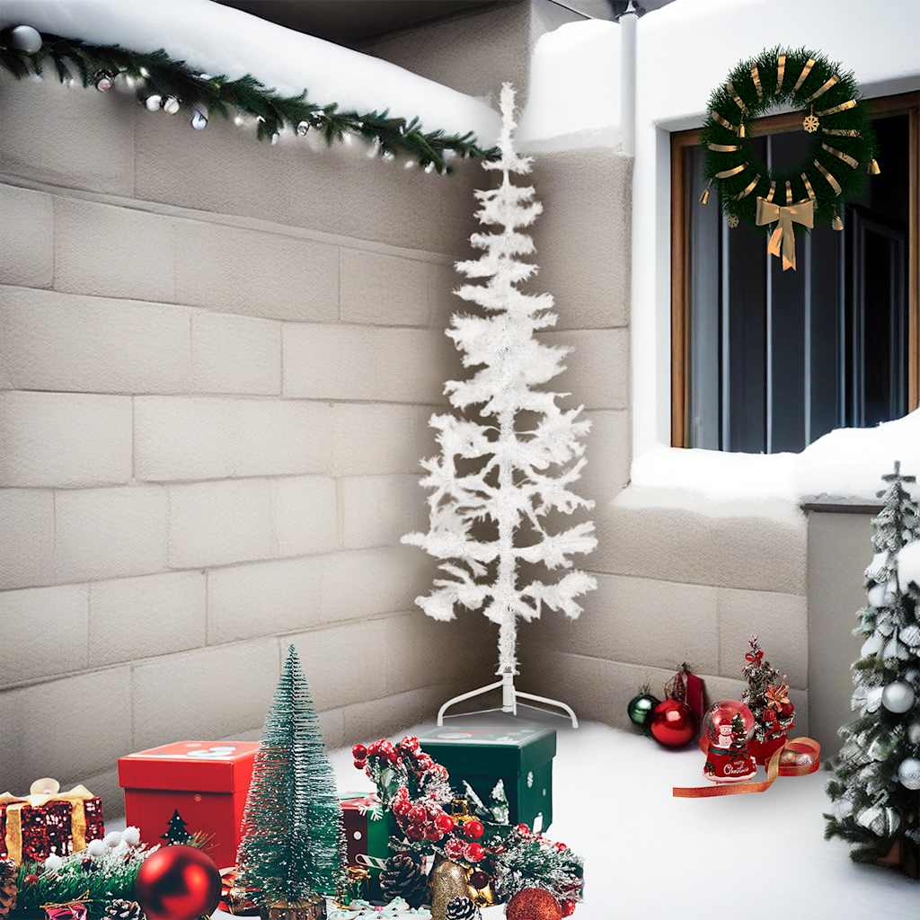 VidaXL Künstlicher Weihnachtsbaum, halber Baum mit Ständer, schmal, 210 cm, weiß