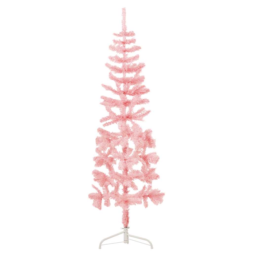 VidaXL Künstlicher Weihnachtsbaum, halber Baum mit Ständer, schmal, 120 cm, rosa