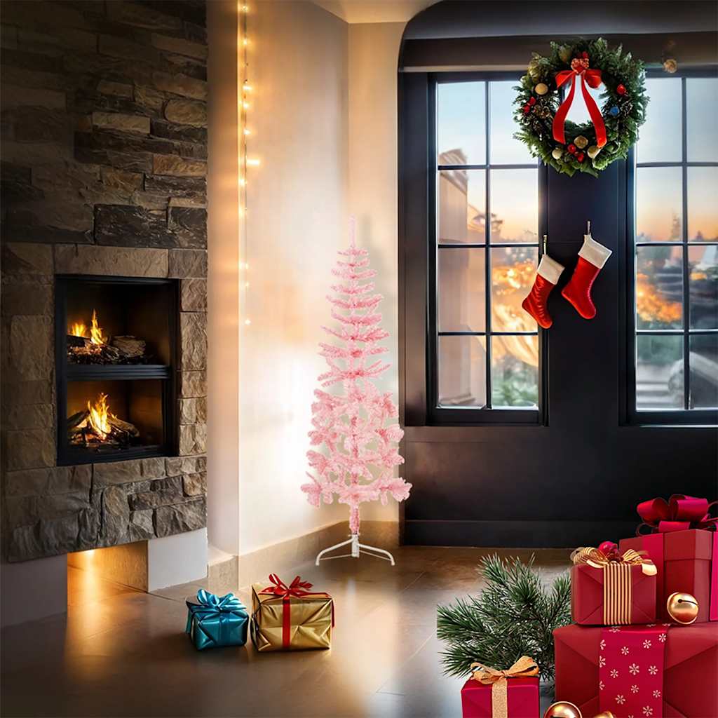 VidaXL Künstlicher Weihnachtsbaum, halber Baum mit Ständer, schmal, 120 cm, rosa