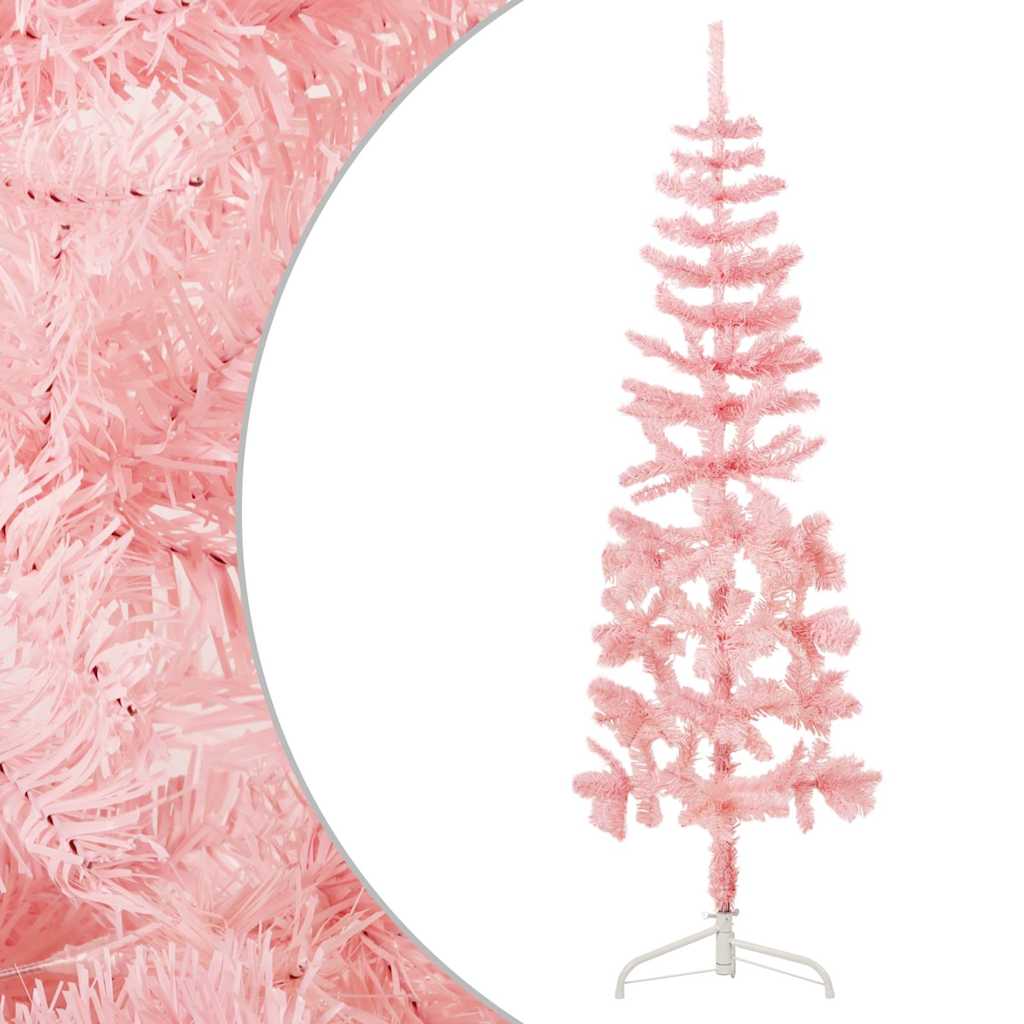 VidaXL Künstlicher Weihnachtsbaum, halber Baum mit Ständer, schmal, 120 cm, rosa