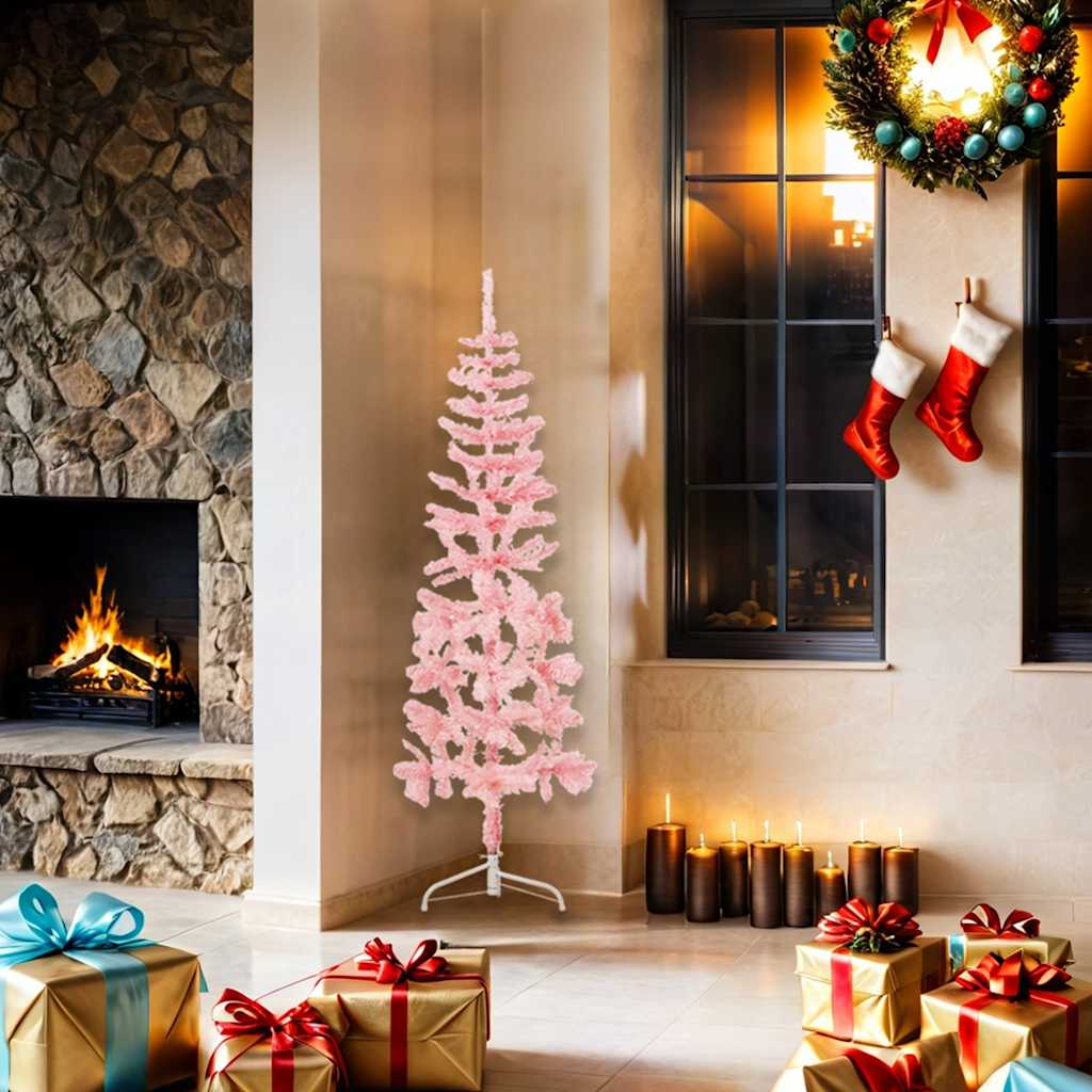 VidaXL Künstlicher Weihnachtsbaum, halber Baum mit Ständer, schmal, 150 cm, rosa