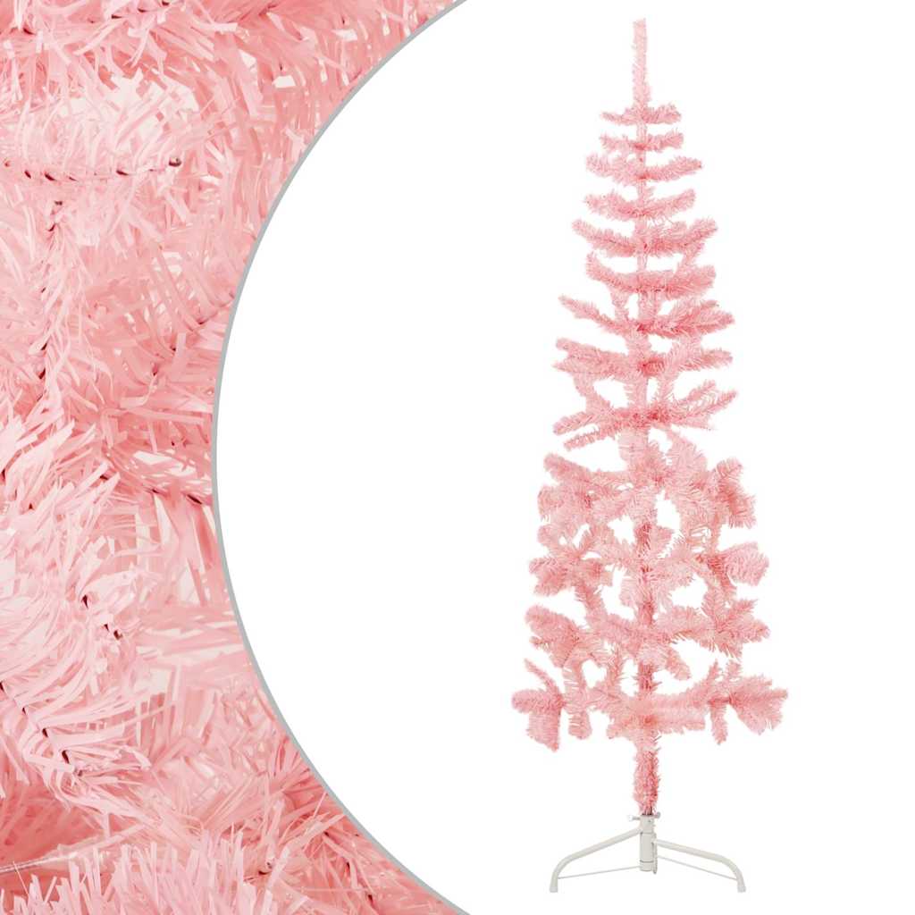 VidaXL Künstlicher Weihnachtsbaum, halber Baum mit Ständer, schmal, 150 cm, rosa