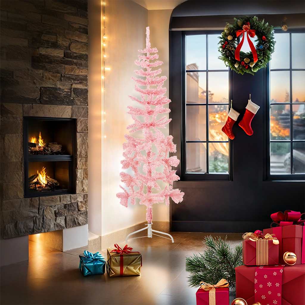 VidaXL Künstlicher Weihnachtsbaum, halber Baum mit Ständer, schmal, 180 cm, rosa