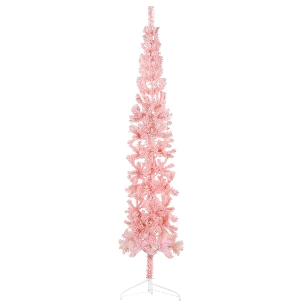 VidaXL Künstlicher Weihnachtsbaum, halber Baum mit Ständer, schmal, 210 cm, rosa