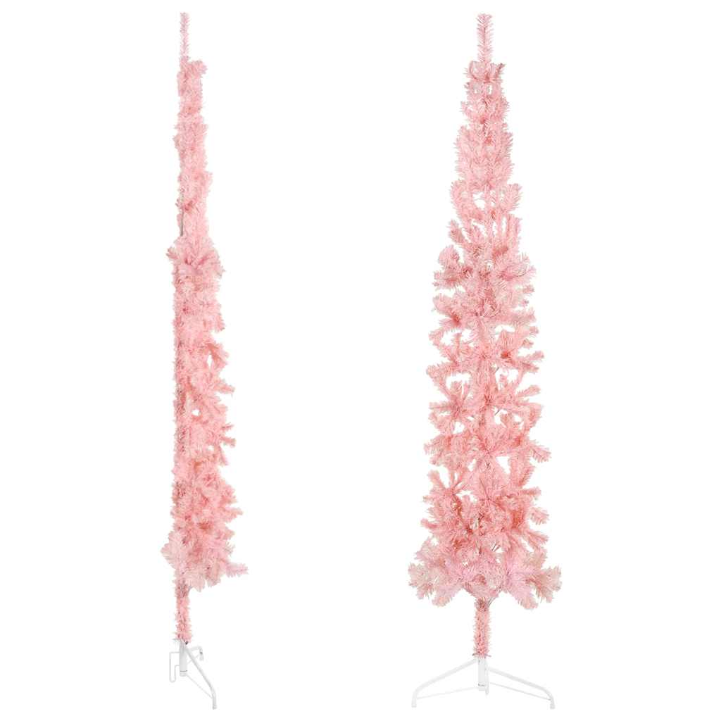 VidaXL Künstlicher Weihnachtsbaum, halber Baum mit Ständer, schmal, 210 cm, rosa