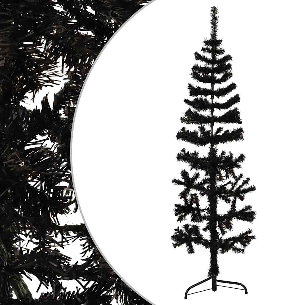 VidaXL Künstlicher Weihnachtsbaum, halber Baum mit Ständer, schmal, 120 cm, schwarz