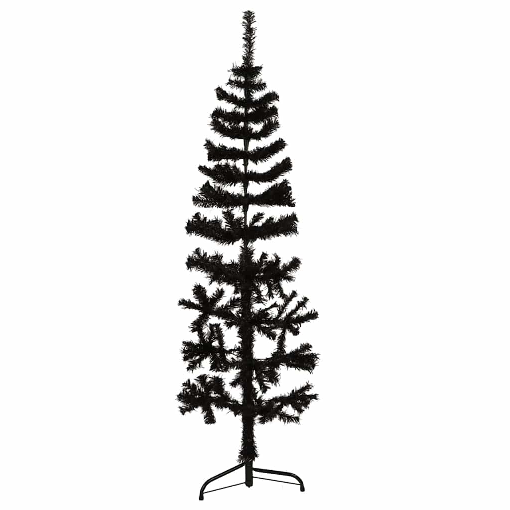 VidaXL Künstlicher Weihnachtsbaum, halber Baum mit Ständer, schmal, 150 cm, Schwarz