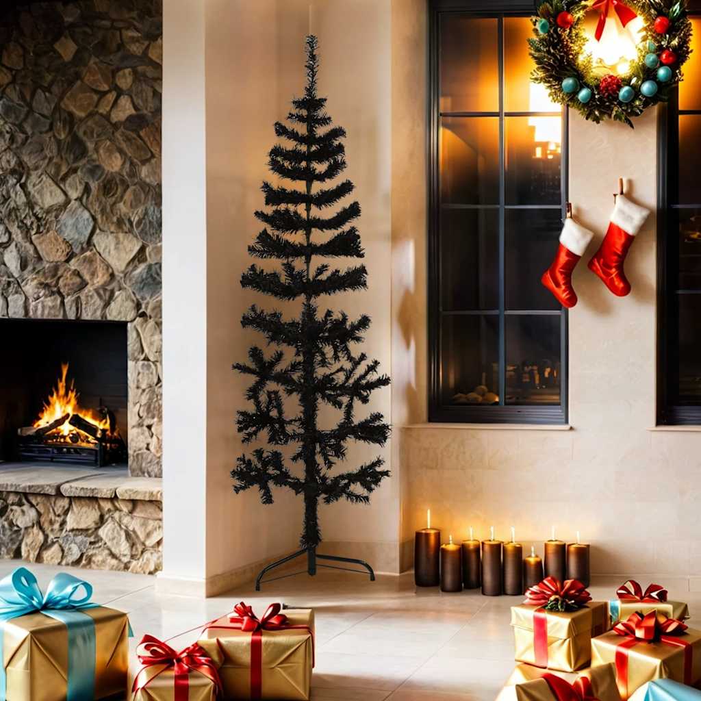 VidaXL Künstlicher Weihnachtsbaum, halber Baum mit Ständer, schmal, 180 cm, schwarz