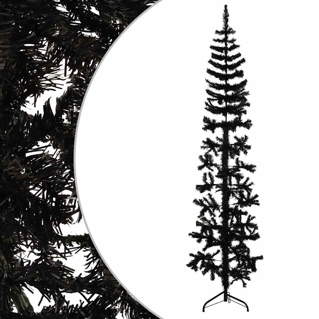 VidaXL Künstlicher Weihnachtsbaum, halber Baum mit Ständer, schmal, 180 cm, schwarz
