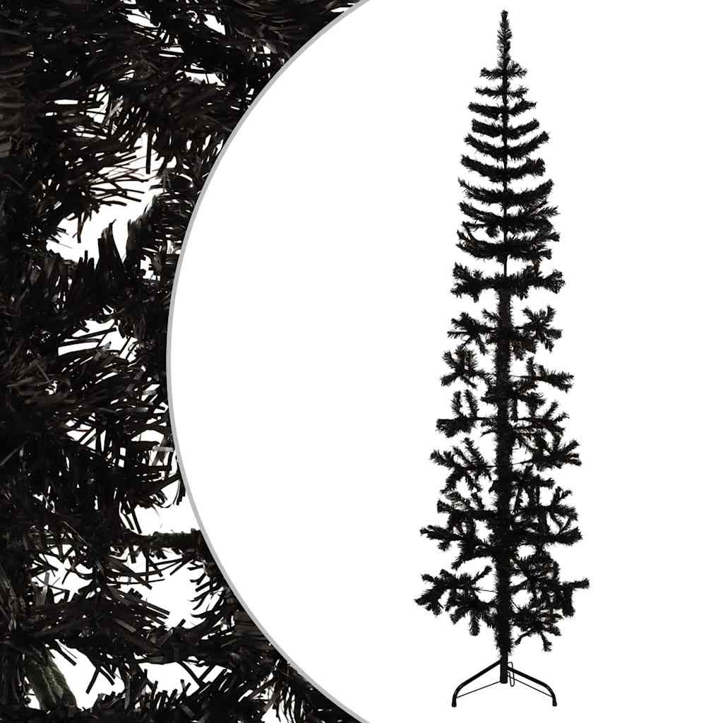 VidaXL Künstlicher Weihnachtsbaum, halber Baum mit Ständer, schmal, 210 cm, Schwarz