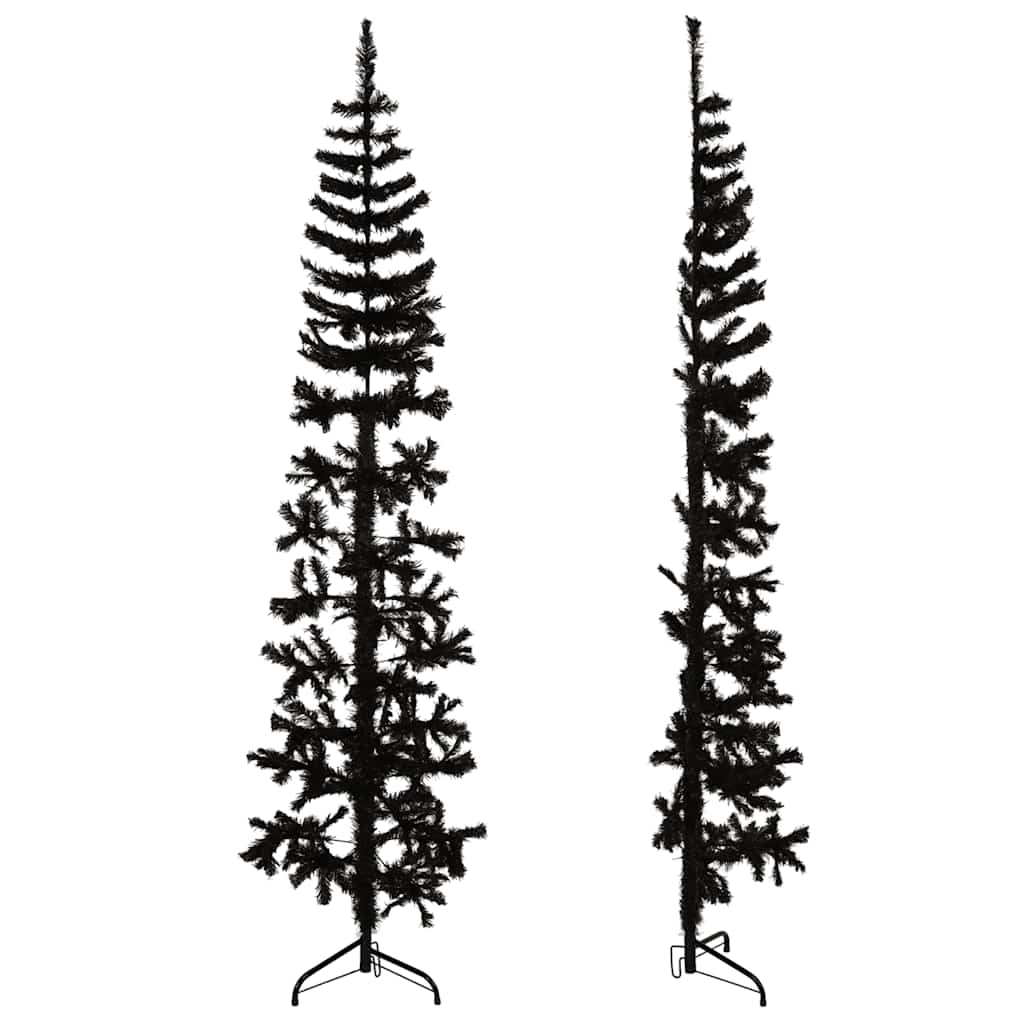VidaXL Künstlicher Weihnachtsbaum, halber Baum mit Ständer, schmal, 210 cm, Schwarz