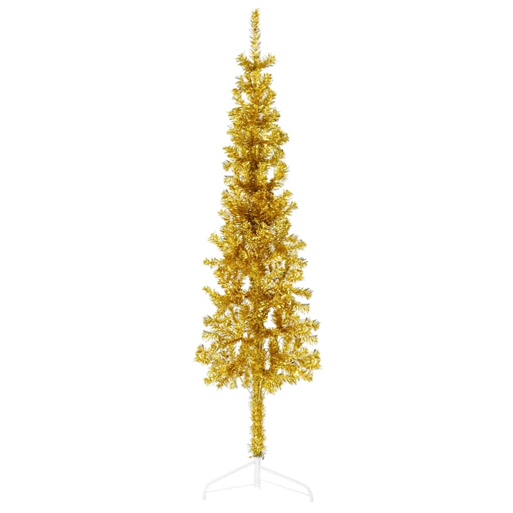 VidaXL Künstlicher Weihnachtsbaum, halber Baum mit Ständer, schmal, 120 cm, goldfarben