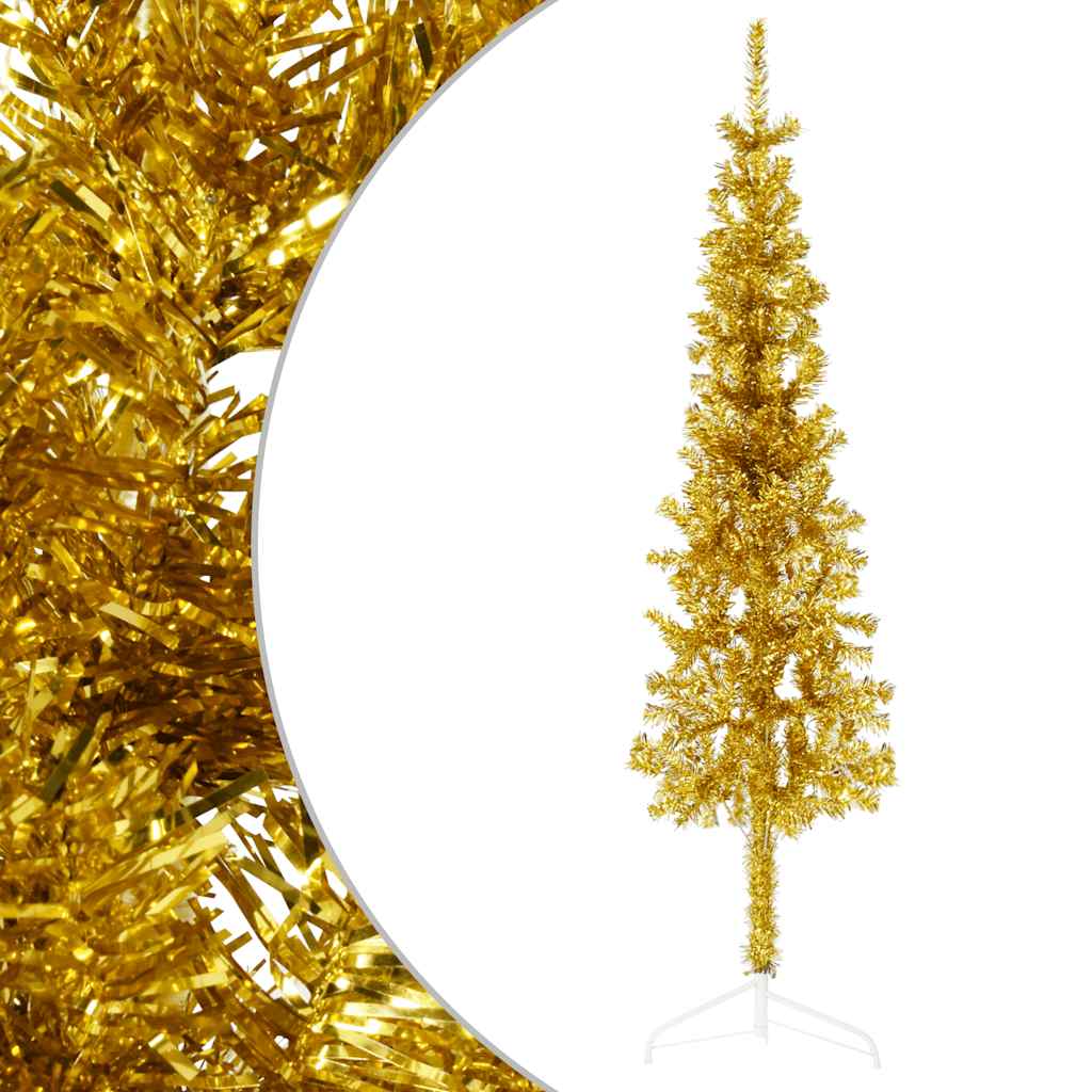 VidaXL Künstlicher Weihnachtsbaum, halber Baum mit Ständer, schmal, 120 cm, goldfarben