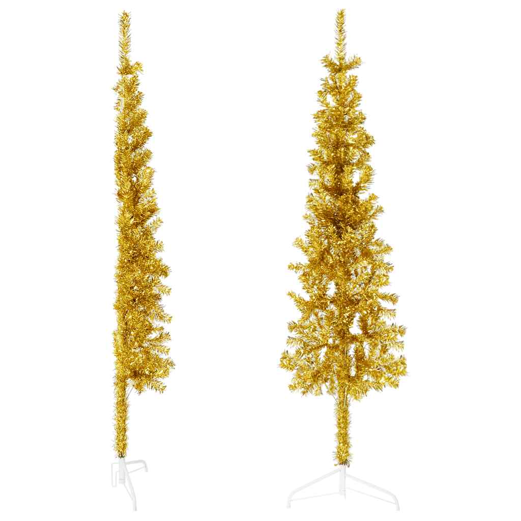 VidaXL Künstlicher Weihnachtsbaum, halber Baum mit Ständer, schmal, 120 cm, goldfarben
