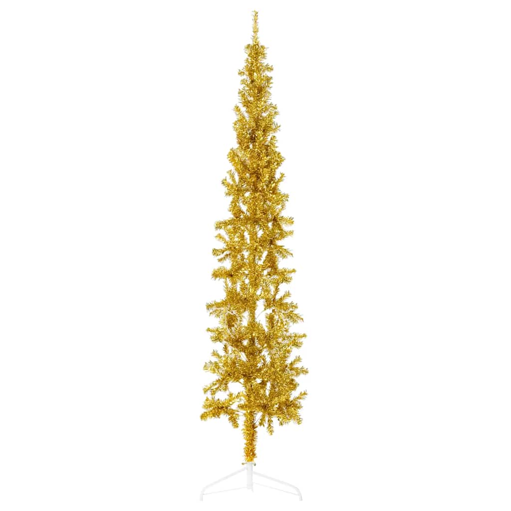 VidaXL Künstlicher Weihnachtsbaum, halber Baum mit Ständer, schmal, 210 cm, goldfarben