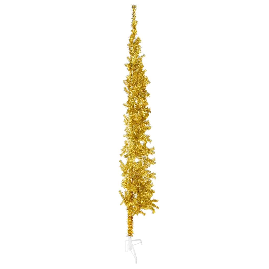 VidaXL Künstlicher Weihnachtsbaum, halber Baum mit Ständer, schmal, 210 cm, goldfarben