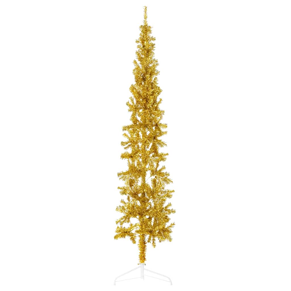 VidaXL Künstlicher Weihnachtsbaum, halber Baum mit Ständer, schmal, 240 cm, goldfarben