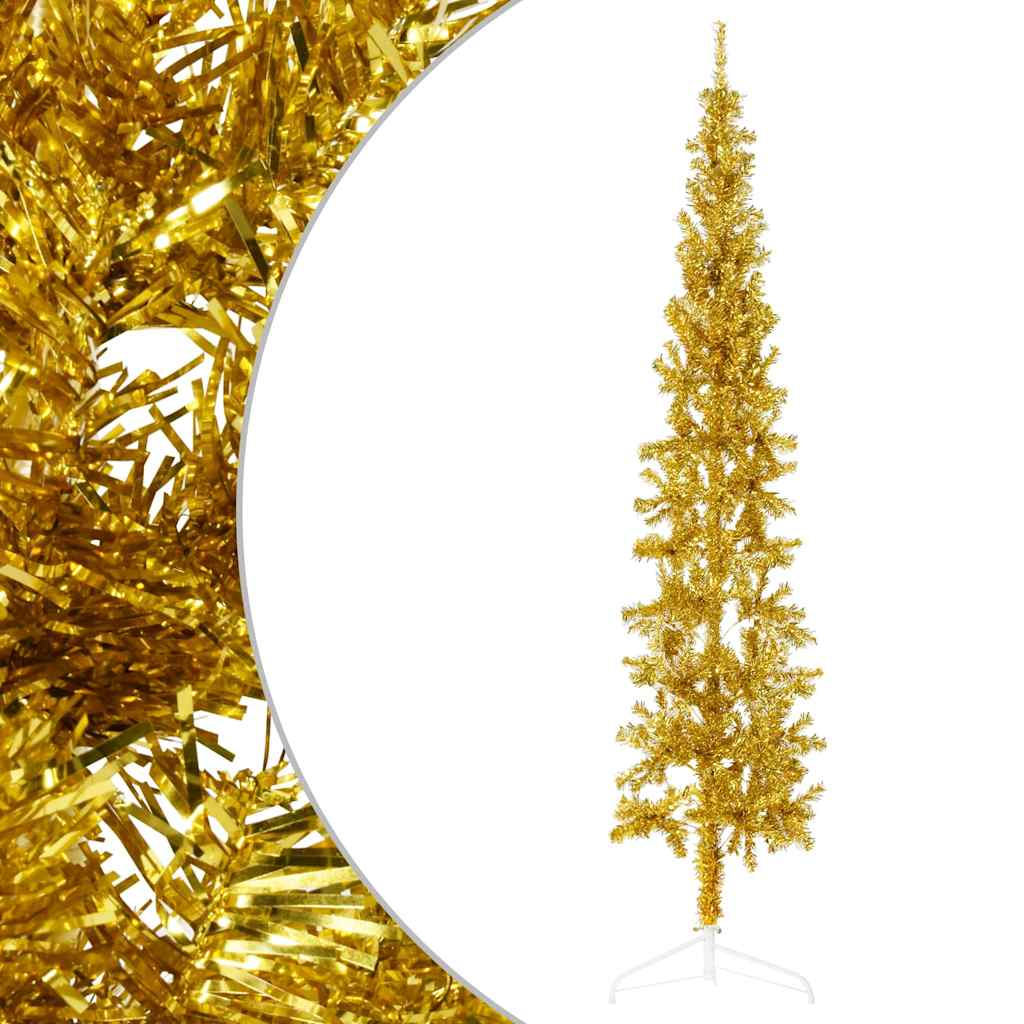 VidaXL Künstlicher Weihnachtsbaum, halber Baum mit Ständer, schmal, 240 cm, goldfarben