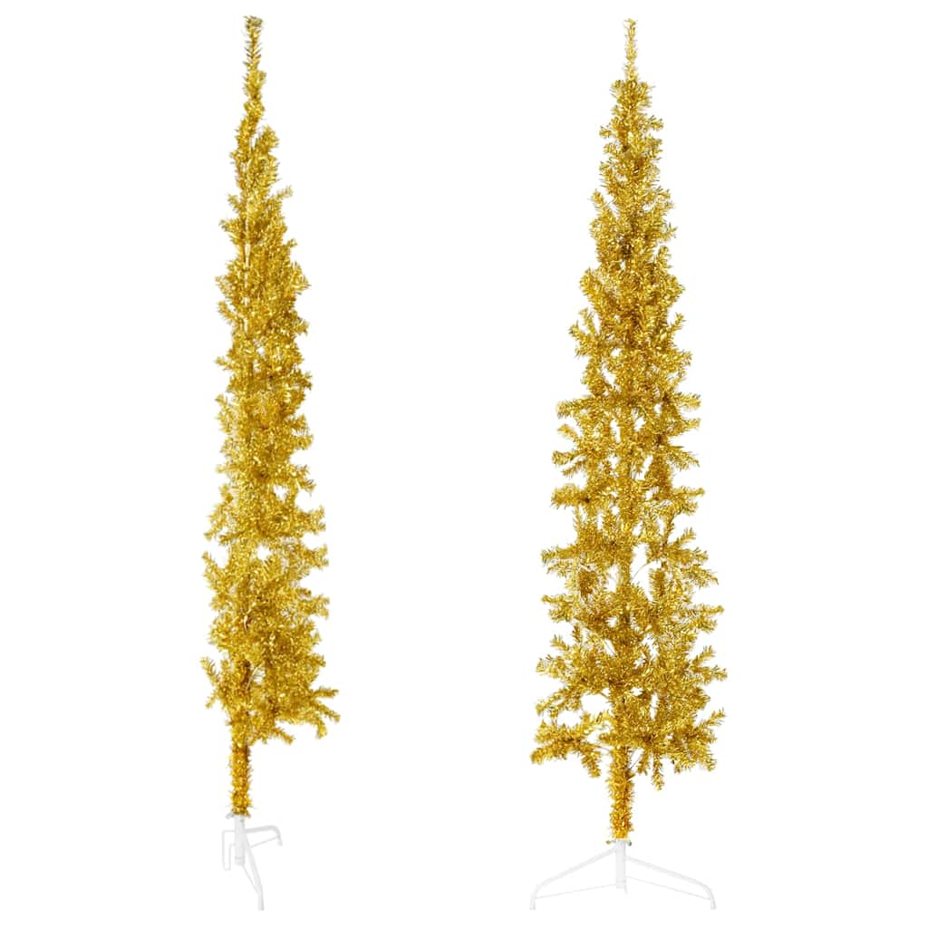 VidaXL Künstlicher Weihnachtsbaum, halber Baum mit Ständer, schmal, 240 cm, goldfarben