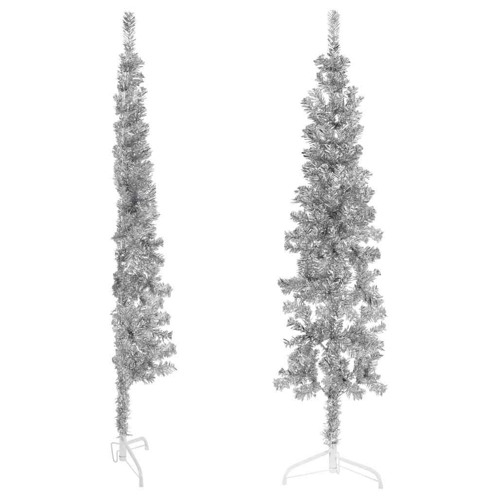 VidaXL Künstlicher Weihnachtsbaum, halber Baum mit Ständer, schmal, 120 cm, silberfarben