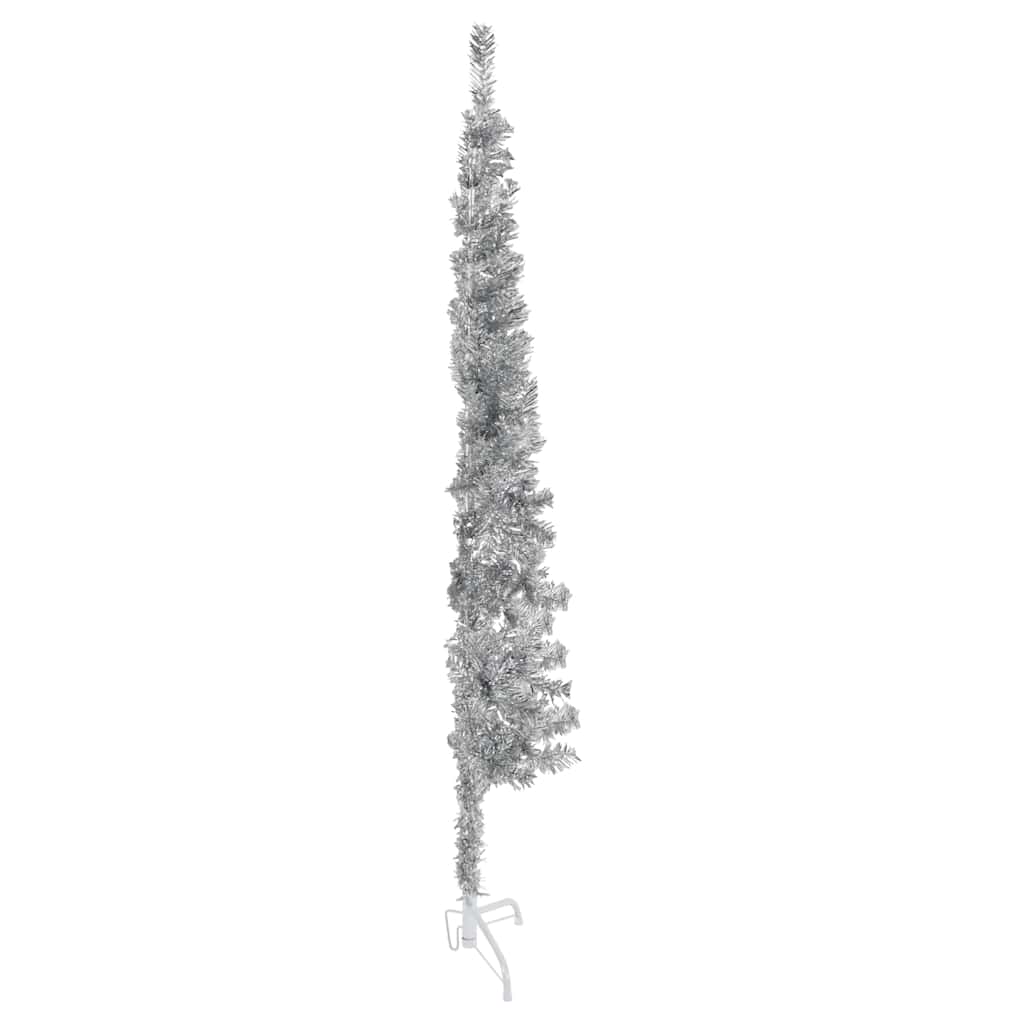 VidaXL Künstlicher Weihnachtsbaum, halber Baum mit Ständer, schmal, 150 cm, silberfarben