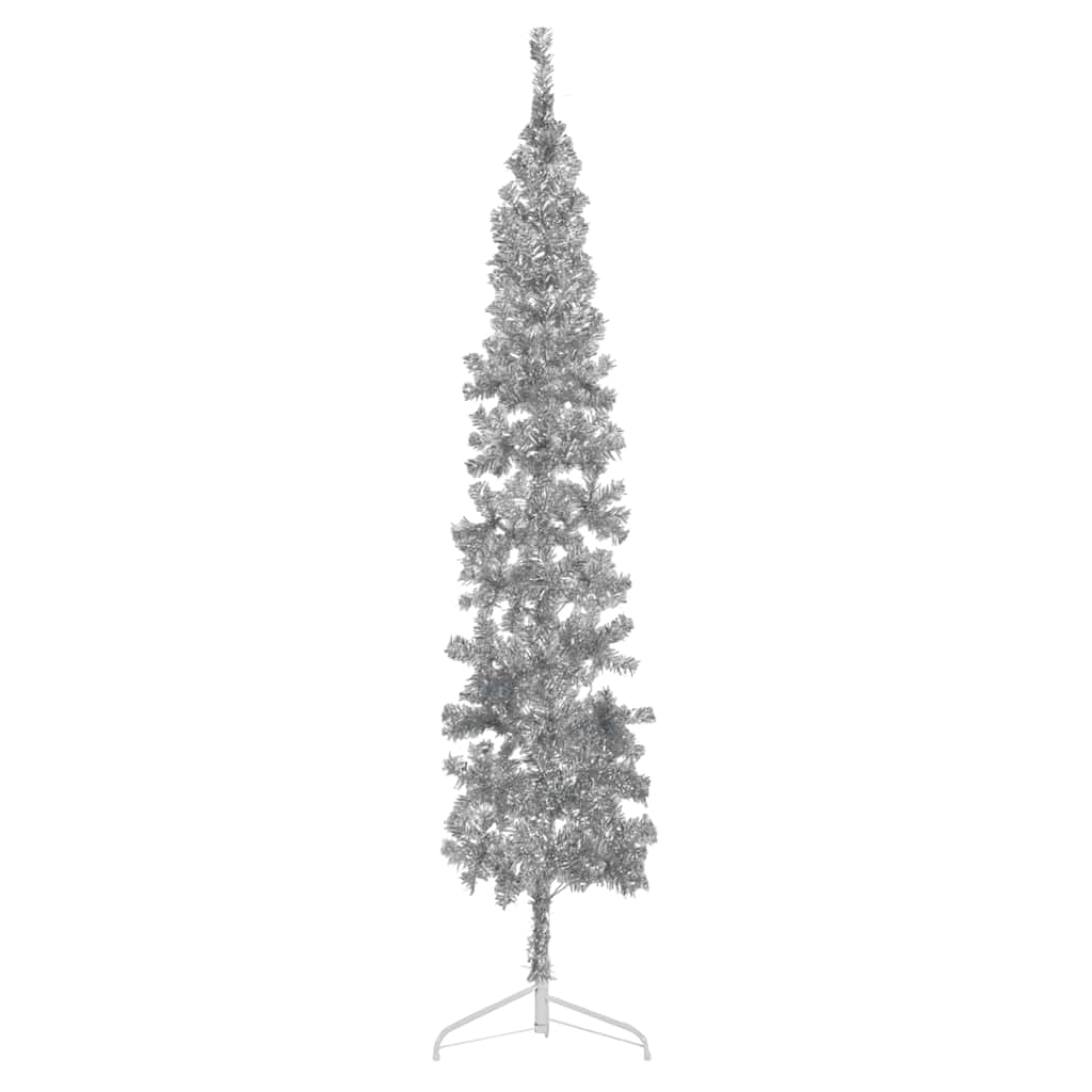 VidaXL Künstlicher Weihnachtsbaum, halber Baum mit Ständer, schmal, 240 cm, silberfarben