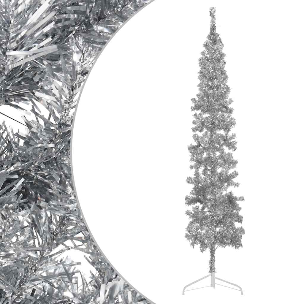 VidaXL Künstlicher Weihnachtsbaum, halber Baum mit Ständer, schmal, 240 cm, silberfarben