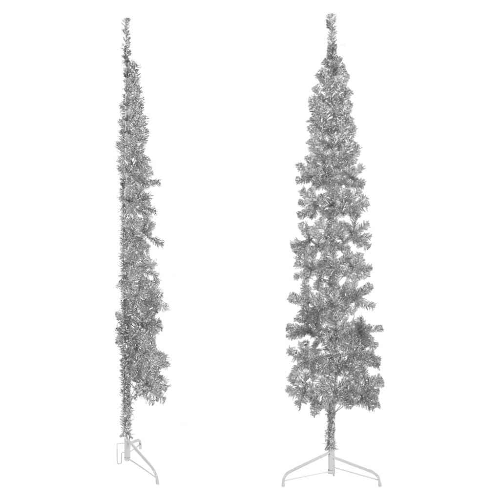 VidaXL Künstlicher Weihnachtsbaum, halber Baum mit Ständer, schmal, 240 cm, silberfarben