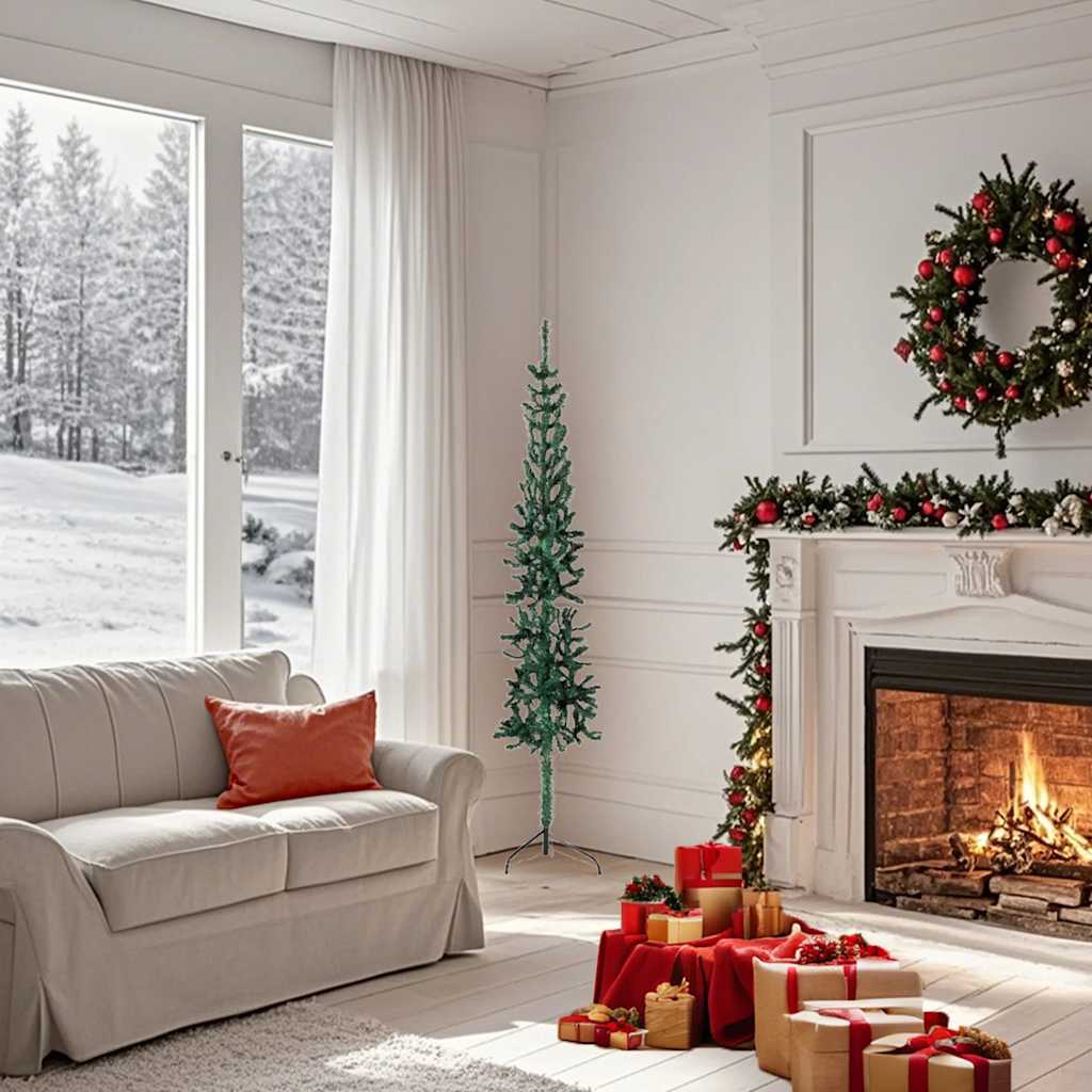 VidaXL Künstlicher Weihnachtsbaum, halber Baum mit Ständer, schmal, 150 cm, Grün