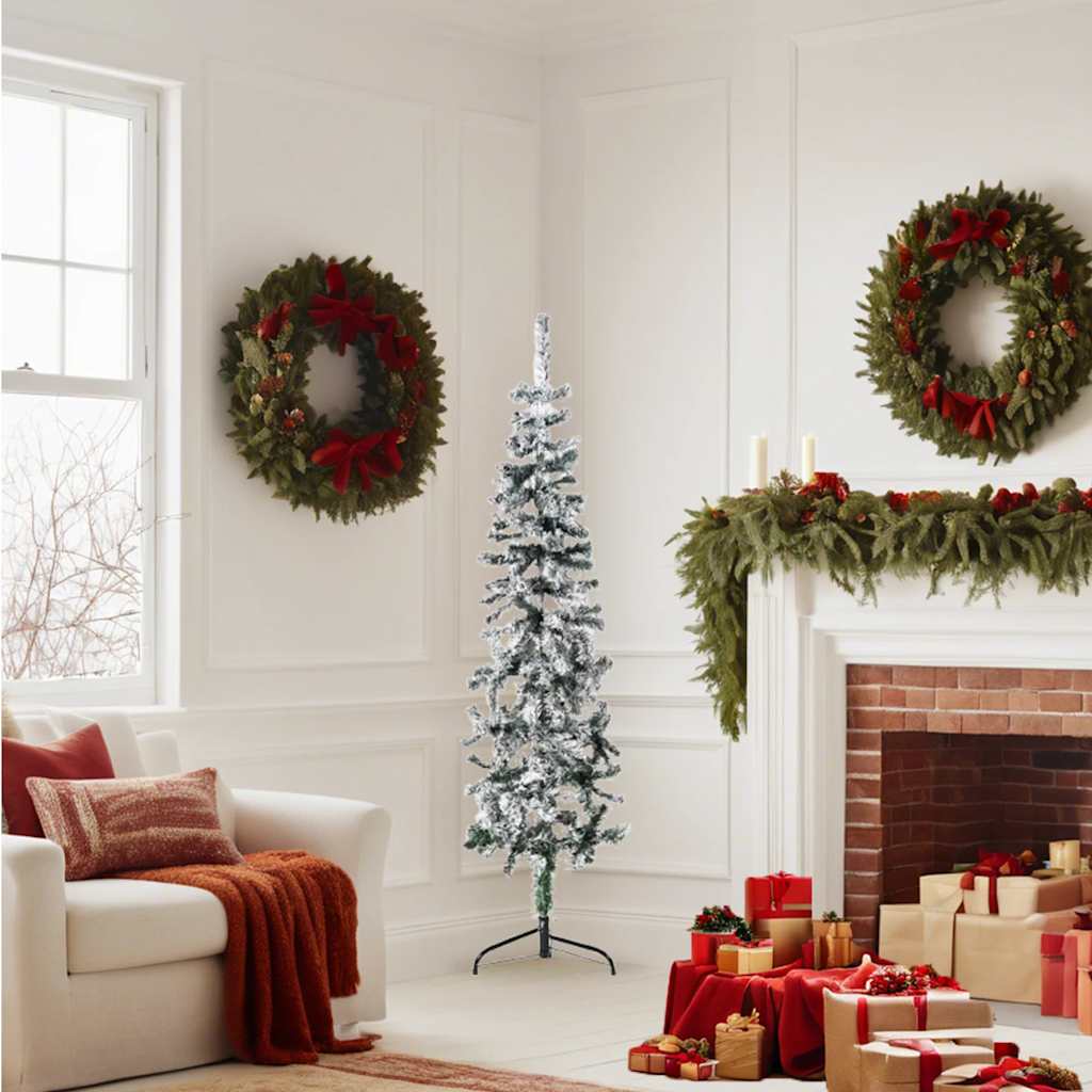 VidaXL Künstlicher Weihnachtsbaum, halb mit Schnee, schmal, 150 cm