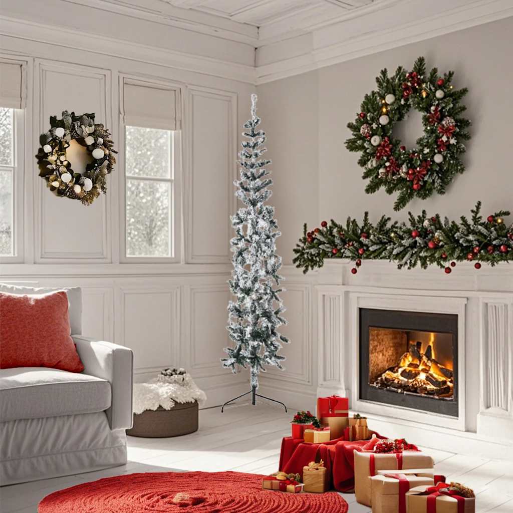 VidaXL Künstlicher Weihnachtsbaum, halb mit Schnee, schmal, 180 cm