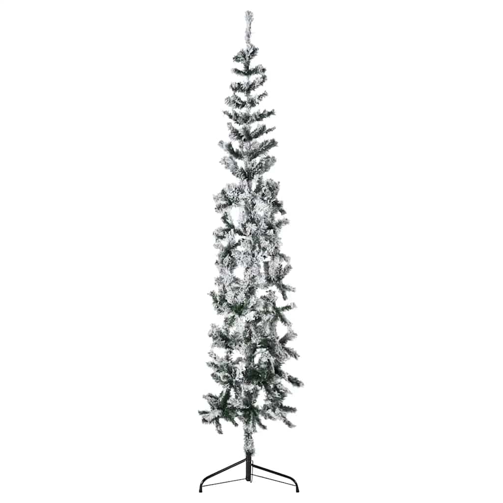 VidaXL Künstlicher Weihnachtsbaum, halb mit Schnee, schmal, 210 cm