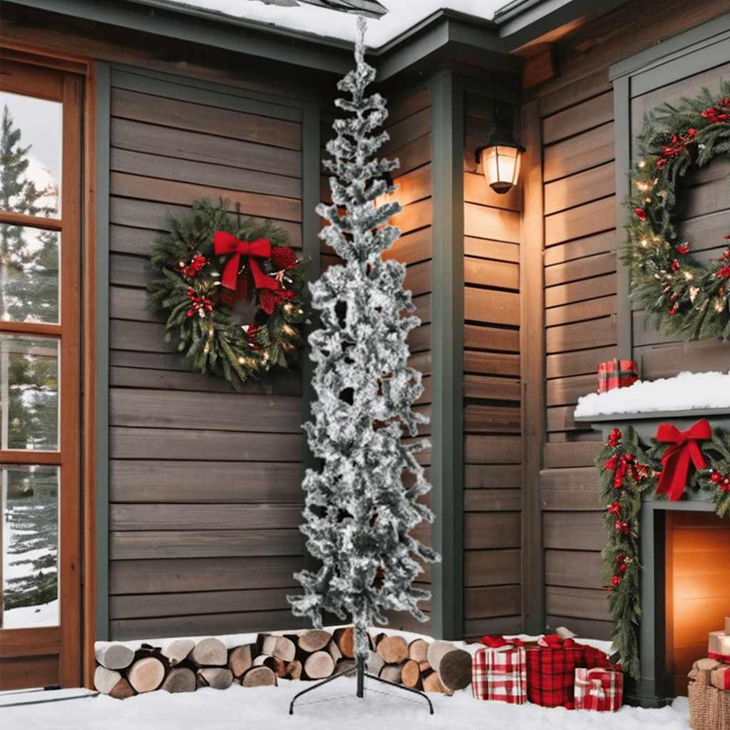 VidaXL Künstlicher Weihnachtsbaum, halb mit Schnee, schmal, 210 cm
