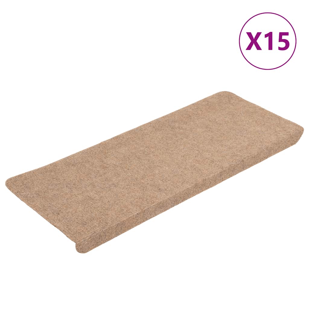 VidaXL Selbstklebende Treppenmatten, 15 Stück, 65 x 24,5 x 3,5 cm, Beige