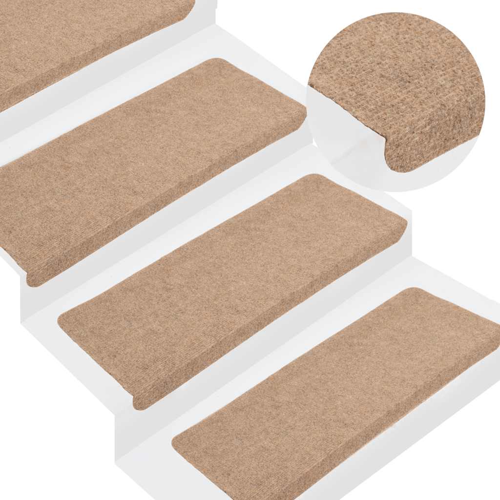 VidaXL Selbstklebende Treppenmatten, 15 Stück, 65 x 24,5 x 3,5 cm, Beige