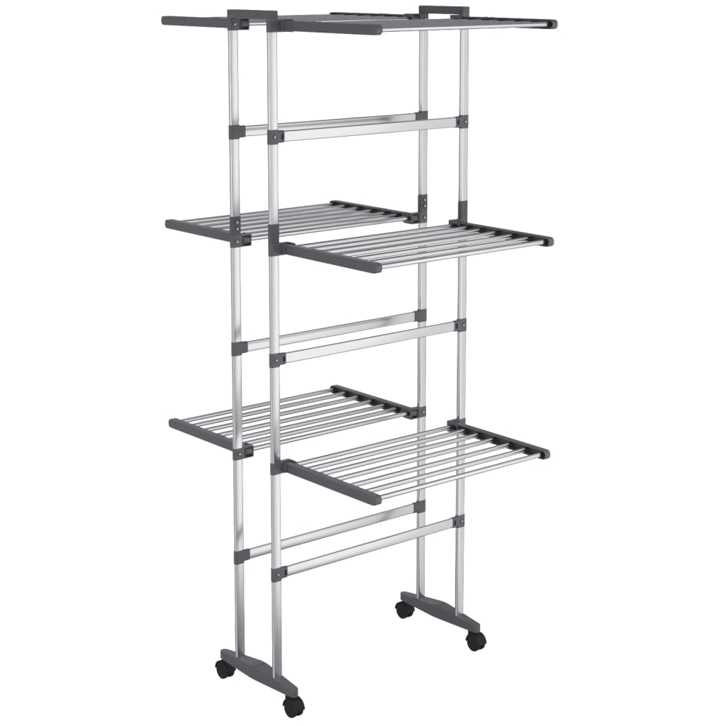 VidaXL 3-stöckiger Wäscheständer mit Rollen 60x70x129 cm Silber
