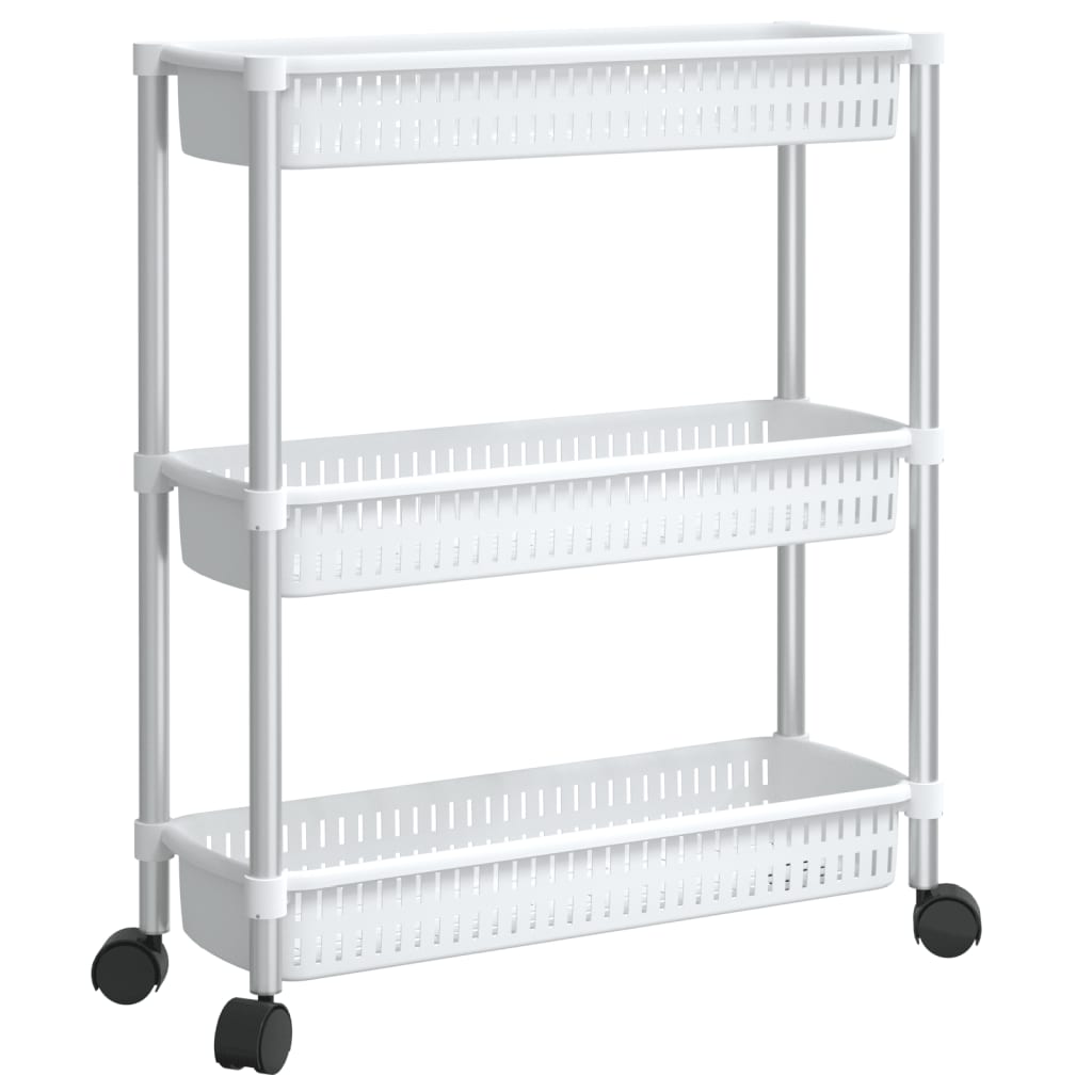 VidaXL Aufbewahrungswagen, 3-stöckig, Aluminium, Silber und Weiß