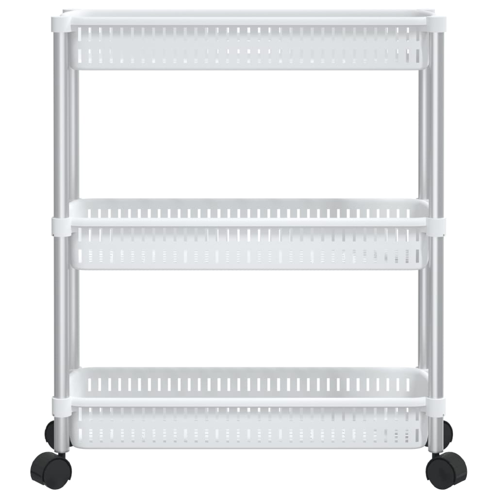 VidaXL Aufbewahrungswagen, 3-stöckig, Aluminium, Silber und Weiß