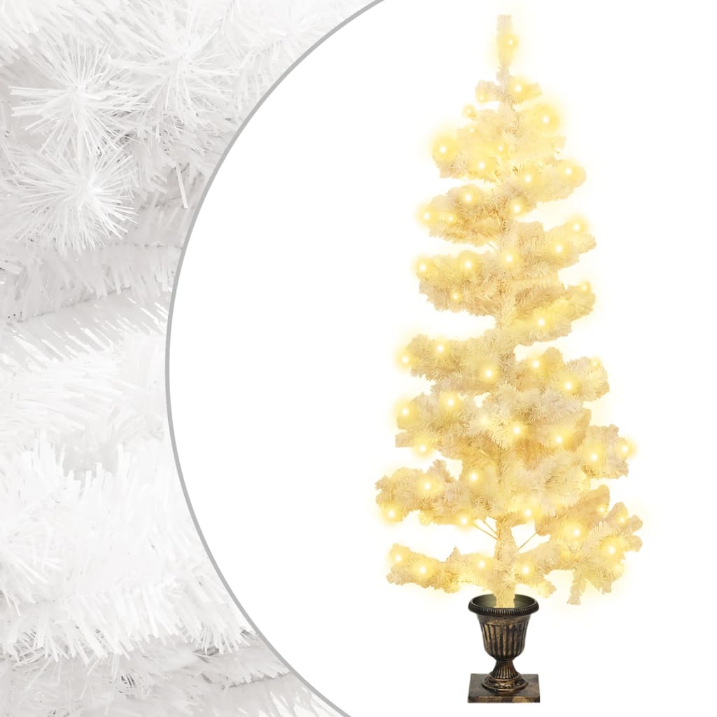 VidaXL Künstlicher Weihnachtsbaum mit Lichterkette und Topf, 120 cm, PVC, Weiß