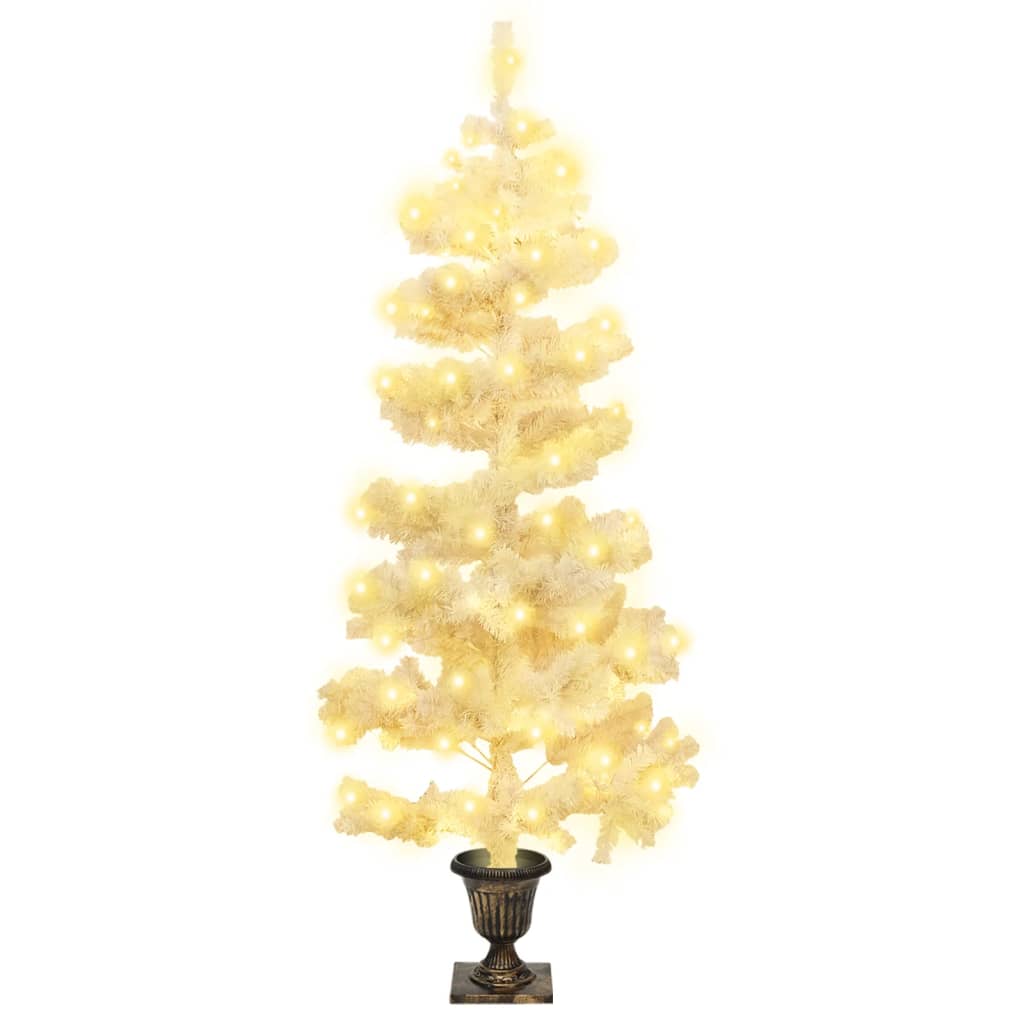 VidaXL Künstlicher Weihnachtsbaum mit Lichterkette und Topf, 120 cm, PVC, Weiß