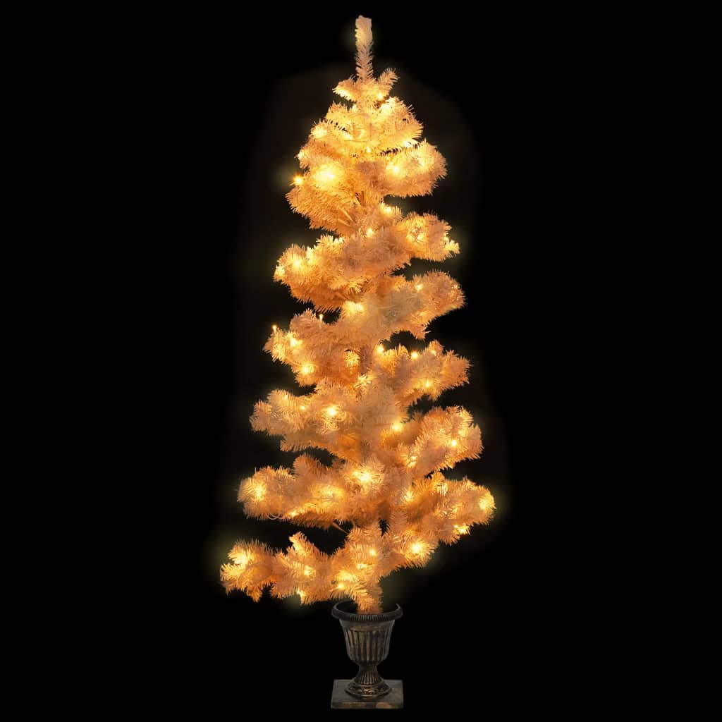 VidaXL Künstlicher Weihnachtsbaum mit Lichterkette und Topf, 120 cm, PVC, Weiß