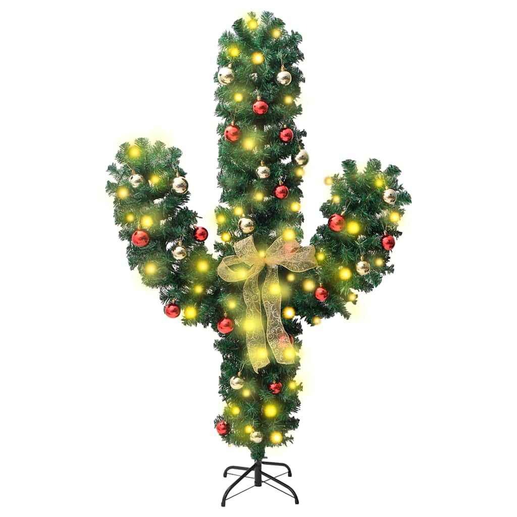 VidaXL Weihnachtskaktus mit Ständer und LEDs, 150 cm, PVC, Grün