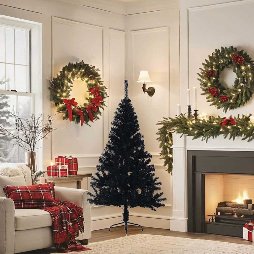 Vidaxl kunstkerstboom met standaard half 150 cm pvc zwart