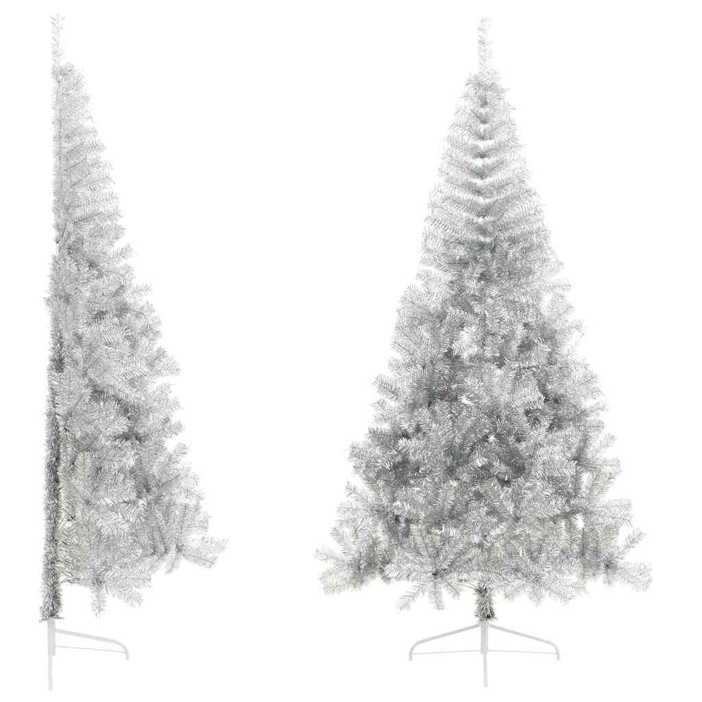 VidaXL Künstlicher Weihnachtsbaum, halber Baum mit Ständer, 210 cm, Kappe, silberfarben