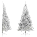 Vidaxl kunstkerstboom half met standaard 240 cm pet zilverkleurig