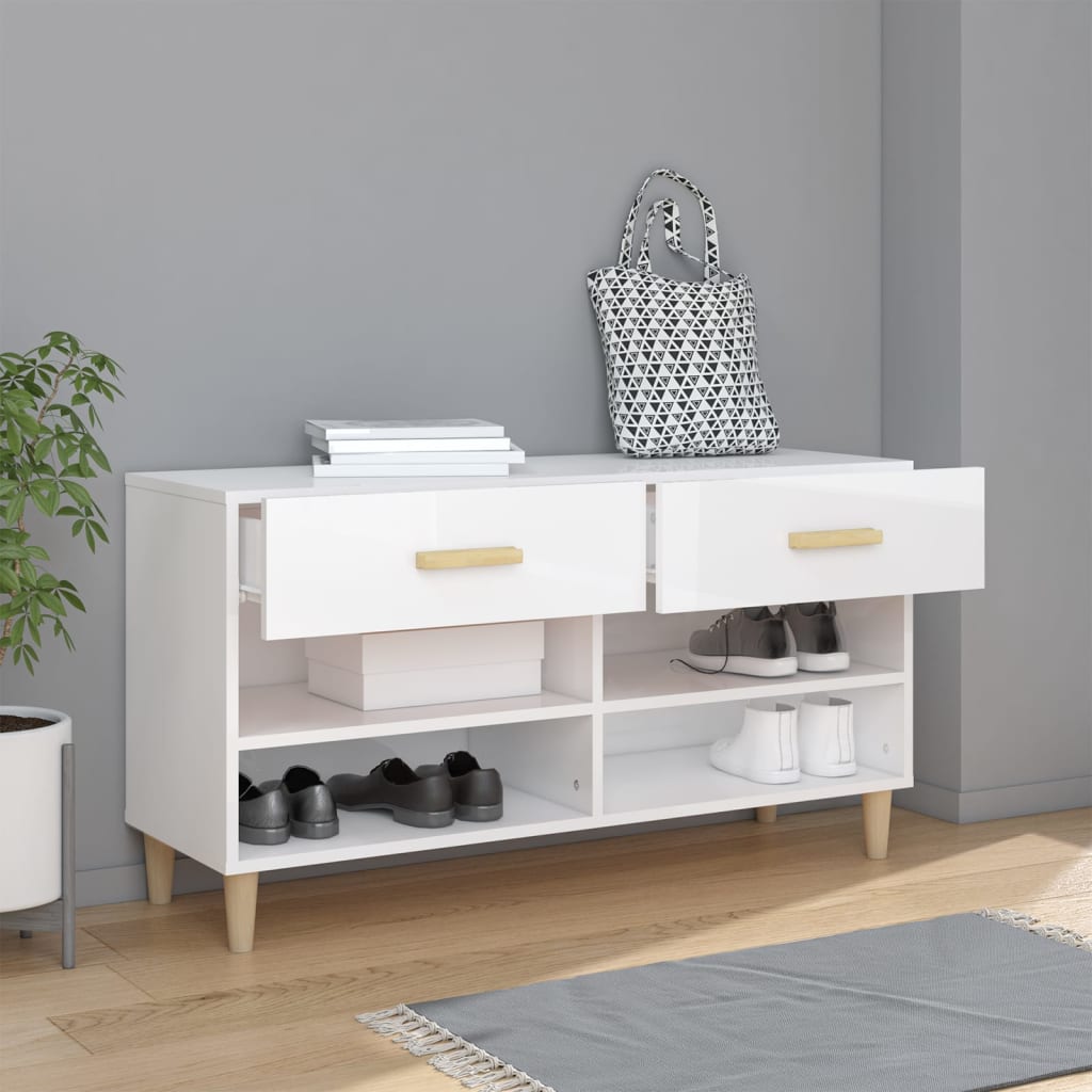 VidaXL Schuhschrank 102x35x55 cm verarbeitetes Holz Hochglanz weiß